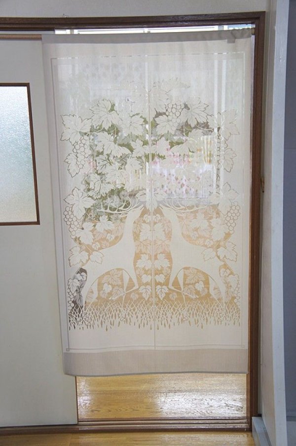 Photo1: Noren CSMO Japanese door curtain Anti-inflammatory Deerwithgrapes 85 x 150cm