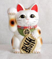 Japanese Lucky Cat Tokoname ware YT Porcelain Maneki Neko koban right hand H23cm