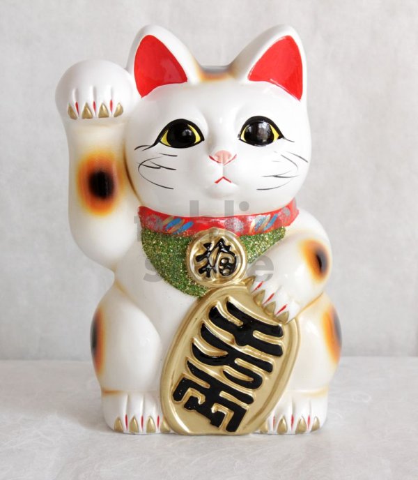 Photo1: Japanese Lucky Cat Tokoname ware YT Porcelain Maneki Neko koban right hand H23cm