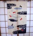 Photo5: Noren CSMO Japanese door curtain namima goldfish cotton  85 x 150cm