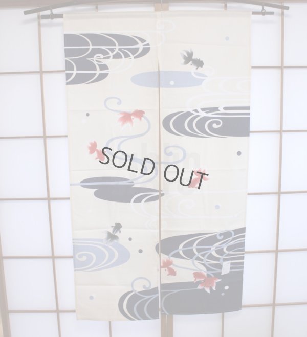 Photo5: Noren CSMO Japanese door curtain namima goldfish cotton  85 x 150cm