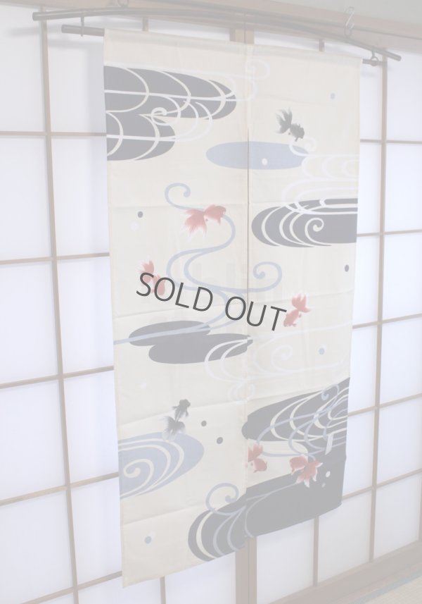 Photo1: Noren CSMO Japanese door curtain namima goldfish cotton  85 x 150cm