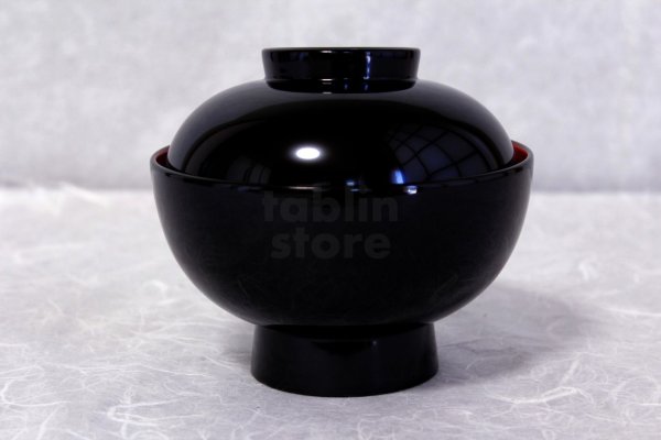 Photo2: Japanese Echizen Urushi lacquer soup bowl wan black zouni w/ lid D13.1cm　