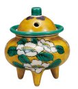 Photo10: Kutani Porcelain Japanese incense burner koro yoshidaya sazanka H 8.5cm