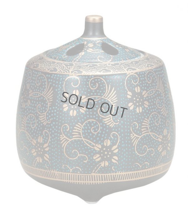 Photo8: Kutani Porcelain Japanese incense burner koro aochibu tessen H 11cm