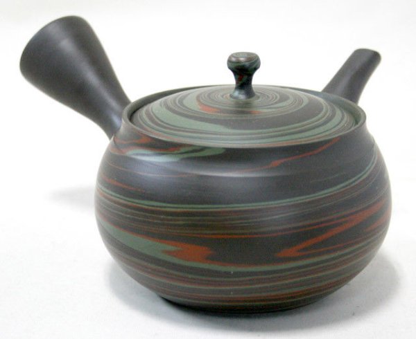 Photo2: Tokoname Japanese tea pot kyusu Tosen ceramic tea strainear nerikomi 310ml