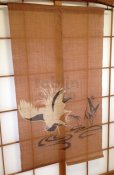 Photo7: Noren Mitsuru Japanese linen door curtain Kakishibu sagi egret 88 x 150cm