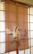 Photo3: Noren Mitsuru Japanese linen door curtain Kakishibu sagi egret 88 x 150cm