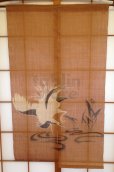 Photo5: Noren Mitsuru Japanese linen door curtain Kakishibu sagi egret 88 x 150cm