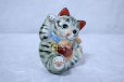 Photo2: Japanese Lucky Cat Kutani Porcelain Maneki Neko yomogi cat hold fish H11.5cm (2)
