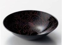 Japanese Echizen Urushi lacquer Serving bowl peony pattern shu moriki D19cm