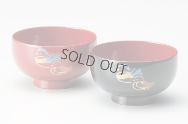 Photo1: Japanese Echizen Urushi lacquer soup bowl wan oshidori birds D11cm set of 2