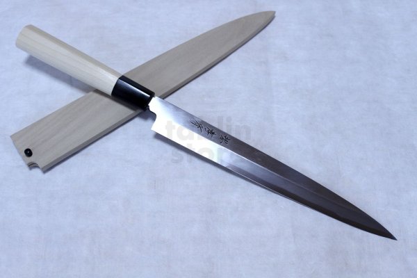 Photo1: Sakai Takayuki shin kasumi Shirogami white steel Sashimi knife with saya any size