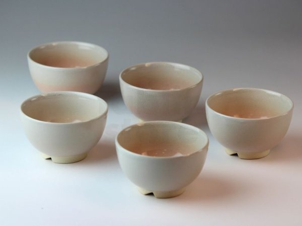 Photo1: Hagi ware Japanese pottery yunomi tea cups botan kumidashi 130ml set of 5