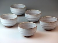 Hagi ware Japanese pottery yunomi tea cups asagiri white glaze 230ml set of 5