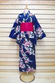 Photo2: Japanese Yukata women's Kimono sweet butterfly cotton 100% with obi band (2)