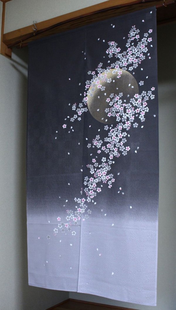 Photo1: Noren CSMO Japanese door curtain Sakura with moonlight gray 85 x 150cm