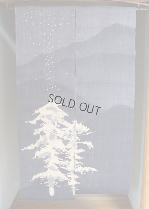 Photo4: Noren Mitsuru Japanese linen door curtain Kakishibuzome snow scene 88 x 150cm