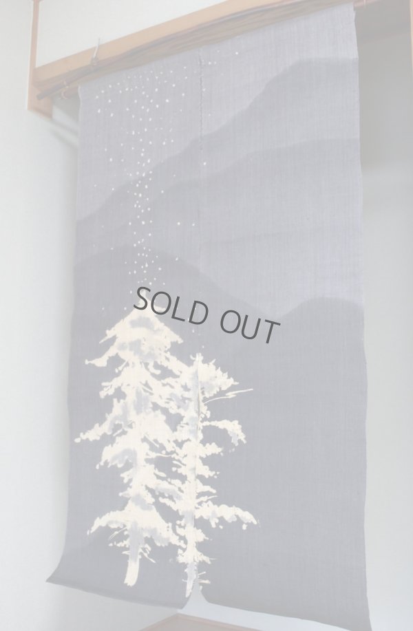 Photo5: Noren Mitsuru Japanese linen door curtain Kakishibuzome snow scene 88 x 150cm