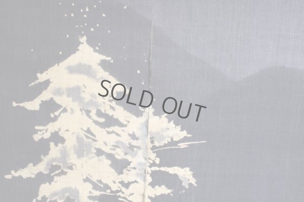 Photo6: Noren Mitsuru Japanese linen door curtain Kakishibuzome snow scene 88 x 150cm