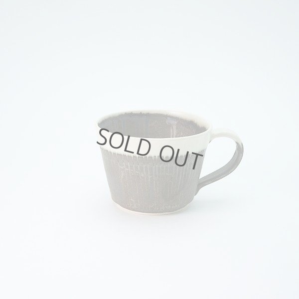 Photo1: Kiyomizu Japanese pottery tea mug coffee cup Daisuke white-line black kaku 140ml