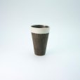 Photo1: Kiyomizu Japanese pottery Sake tumbler Bar Mug Daisuke iwhite-line black 220ml (1)