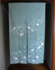 Photo7: Kyoto Noren SB Japanese batik door curtain Nami Wave green 85cm x 150cm