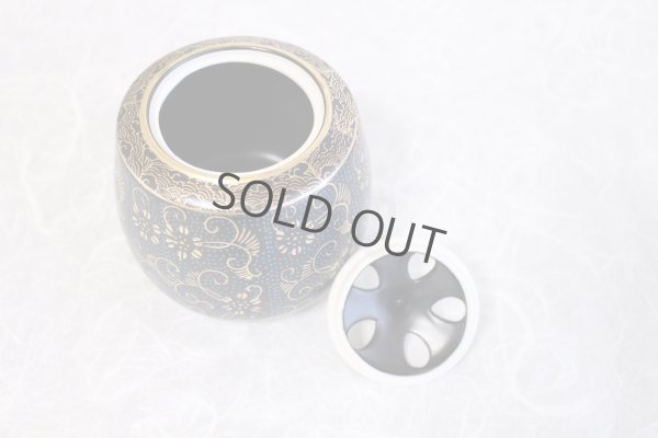 Photo6: Kutani Porcelain Japanese incense burner koro aochibu tessen H 11cm