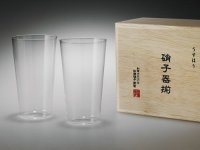 Usuhari Shotoku Sake tumbler Bar Mug glass M w/wooden box 240ml set of 2