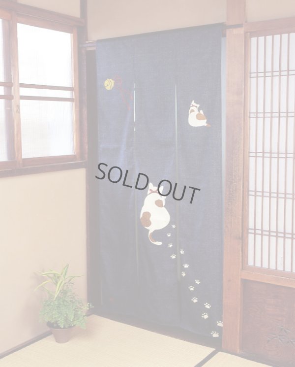 Photo2: Noren Japanese Curtain Doorway TT cat bell 85 x 175cm