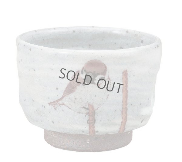 Photo10: Kutani pottery sake cup nodoka toshi kiln Sparrow Black-capped Chickadees aishu