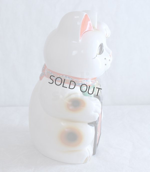 Photo5: Japanese Lucky Cat Tokoname YT Porcelain Maneki Neko ooiri left hand H33cm
