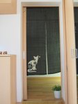 Photo3: Kyoto Noren SB Japanese batik door curtain cat Black 100% linen 88 x 150cm