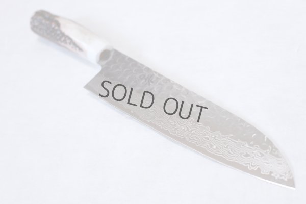 Photo9: SAKAI TAKAYUKI Japanese knife Damascus 45-layers Santoku Deer horn handle 180mm