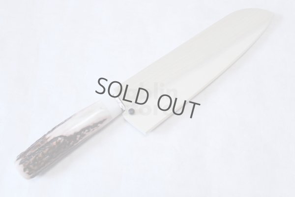 Photo10: SAKAI TAKAYUKI Japanese knife Damascus 45-layers Santoku Deer horn handle 180mm