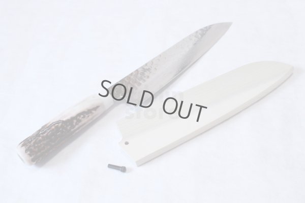 Photo11: SAKAI TAKAYUKI Japanese knife Damascus 45-layers Santoku Deer horn handle 180mm