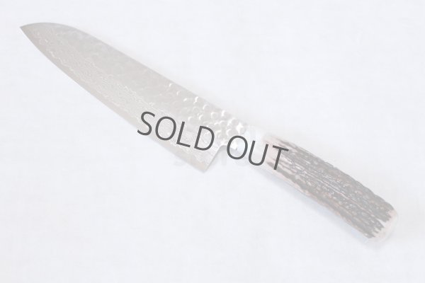 Photo3: SAKAI TAKAYUKI Japanese knife Damascus 45-layers Santoku Deer horn handle 180mm