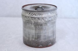 Kiyomizu Kyoto porcelain Japanese tea ceremony water jar Mishima gray mizusashi
