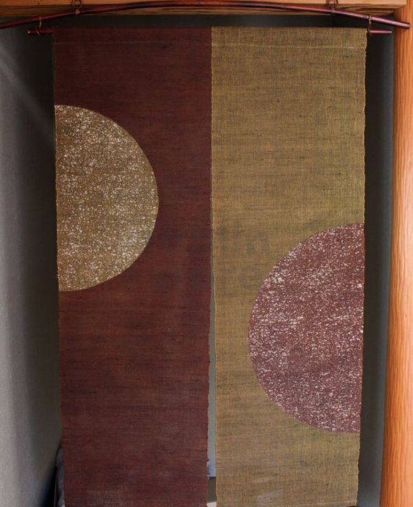 Photo2: Kyoto Noren SB Japanese batik door curtain Hanen Semicircle brown 88cm x 150cm