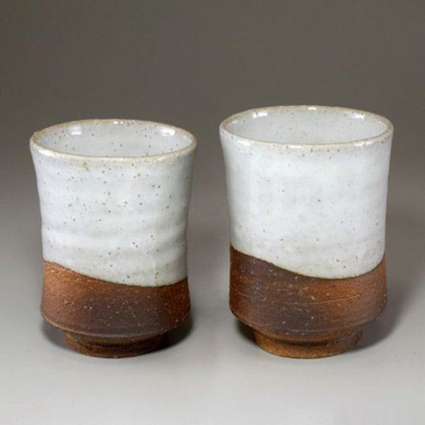 Photo2: Hagi ware Senryuzan climbing kiln Japanese tea cups kakebu ichi set of 2