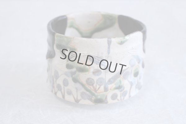 Photo3: Mino Japanese pottery matcha tea bowl chawan Oribe hanamon set of 2 w/woodbox 