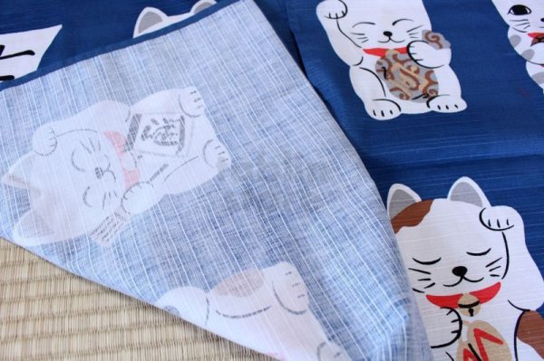 Photo5: Noren CSMO Japanese door curtain Shitifuku neko dark blue 85 x 90cm