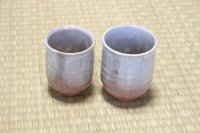 Hagi yaki ware Japanese tea cups pottery Ginbai kumi yunomi set of 2