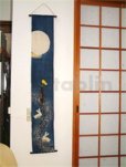 Photo3: Kyoto tapestry SB Japanese batik moon & rabbit single‐flower vase navy 19 x120cm (3)