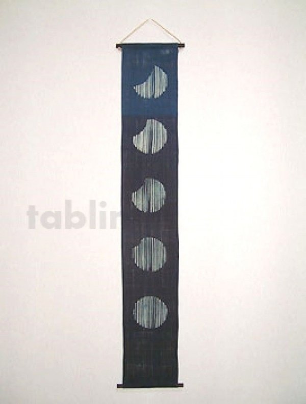 Photo1: Kyoto tapestry SB Japanese batik  lunar phase vittate indigo 19 x 120cm