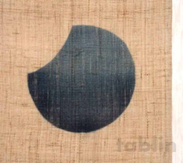 Photo2: Kyoto tapestry SB Japanese batik lunar phase ecru blue/aqua 19 x 120cm