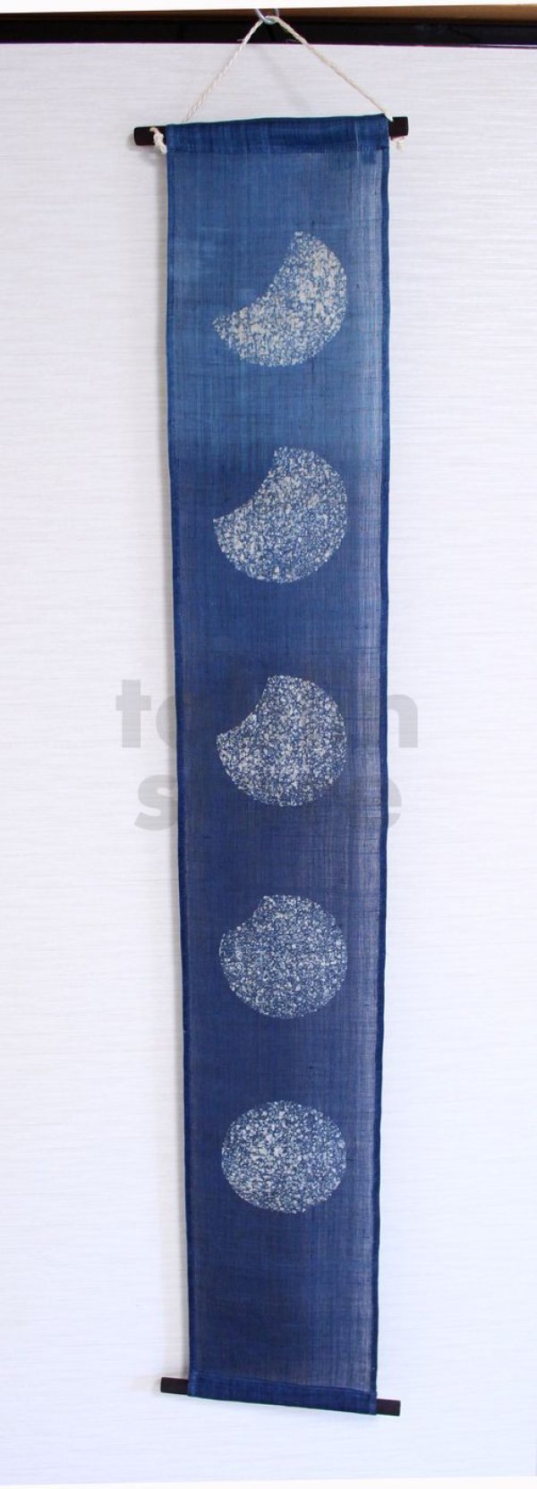 Photo1: Kyoto tapestry SB Japanese batik lunar phase storm indigo 19 x 120cm