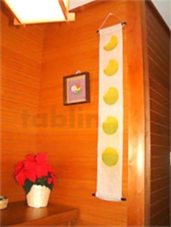 Photo3: Kyoto tapestry SB Japanese batik lunar phase ecru green/yellow 19 x 120cm