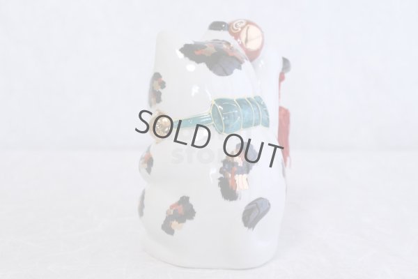 Photo5: Japanese Lucky Cat Kutani Porcelain Maneki Neko oval gold coin,gavel H18cm