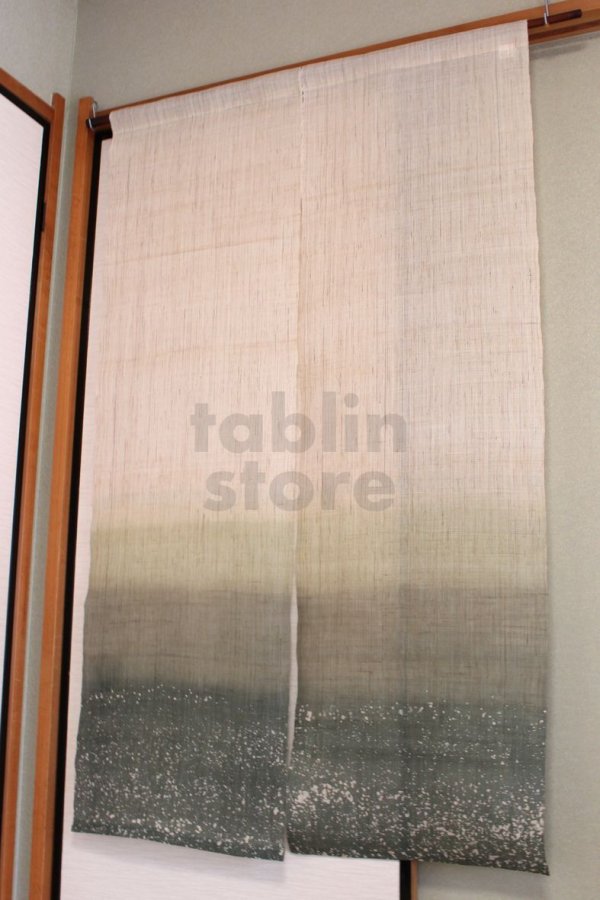 Photo1: Kyoto Noren SB Japanese batik door curtain snowstorm green gradation 86 x 150cm